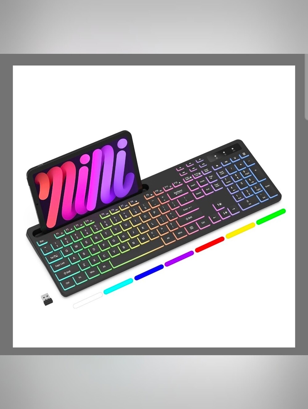 Soueto Wireless RGB Backlit Keyboard with Phone Holder, Black